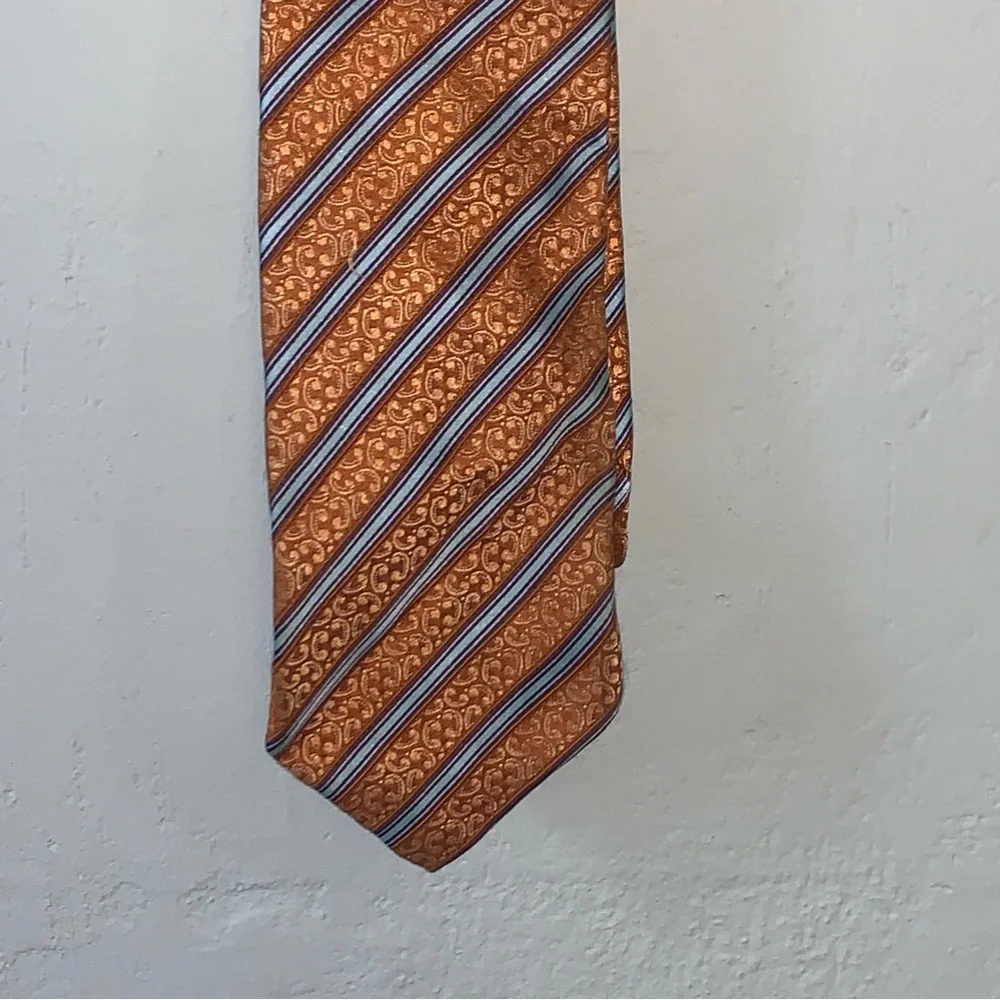 Ermenegildo Zegna Z Orange Silk Tie Men’s Dress Formal Striped Blue Preppy!